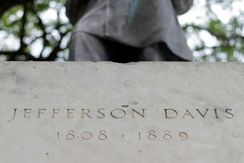 
A statue of Jefferson Davis is seen on the University of Texas campus. 

