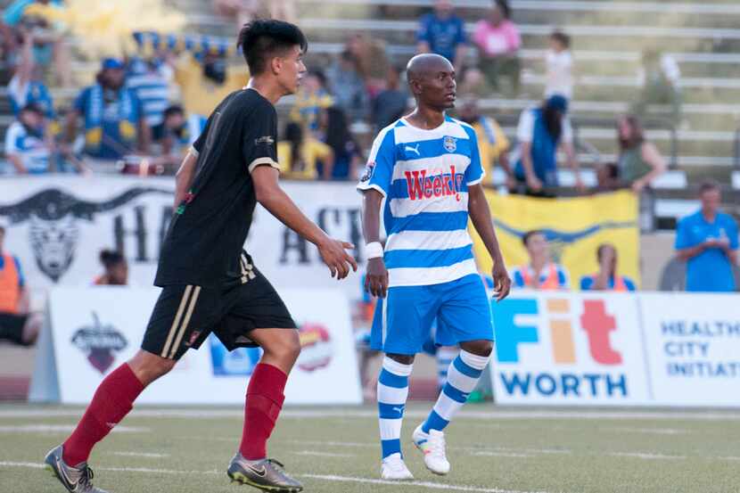 Forward Kalle Sone of the Fort Worth Vaqueros (in blue hoops) scored a hat-trick in the...