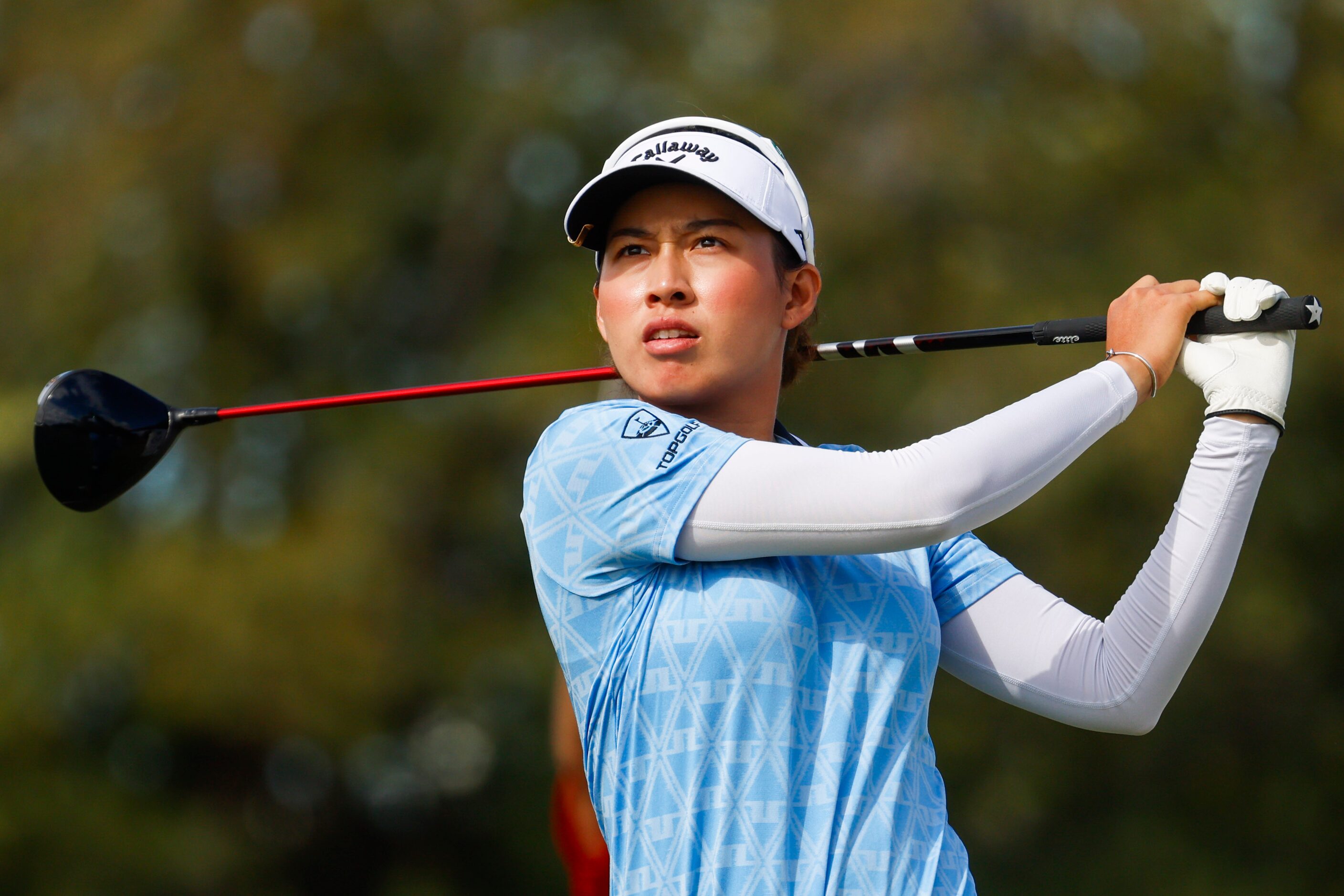 Atthaya Thitikul of Thailand tees off on the  ninth hole during the first round of The...