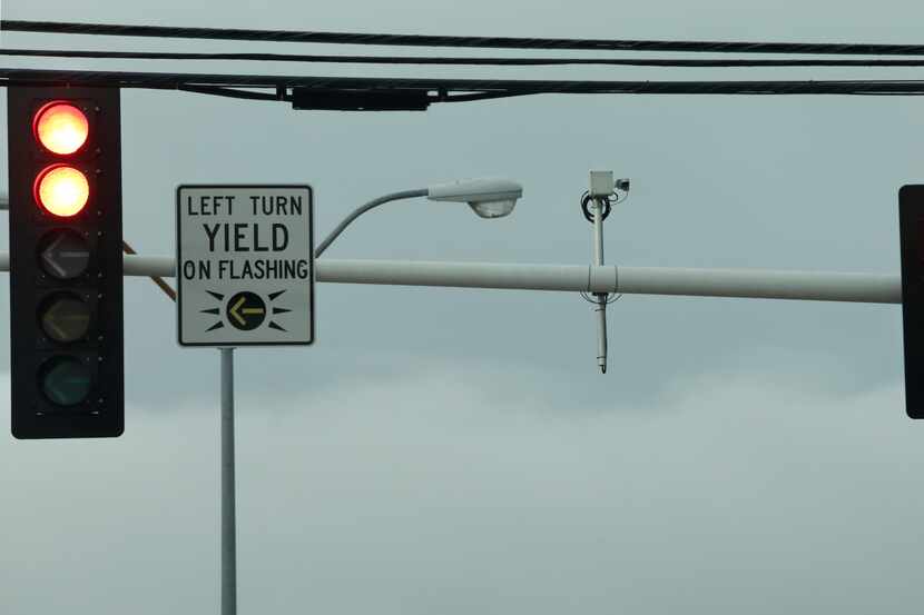 Cameras and other technology installed on traffic lights in Dallas, Texas, on July 2, 2021.