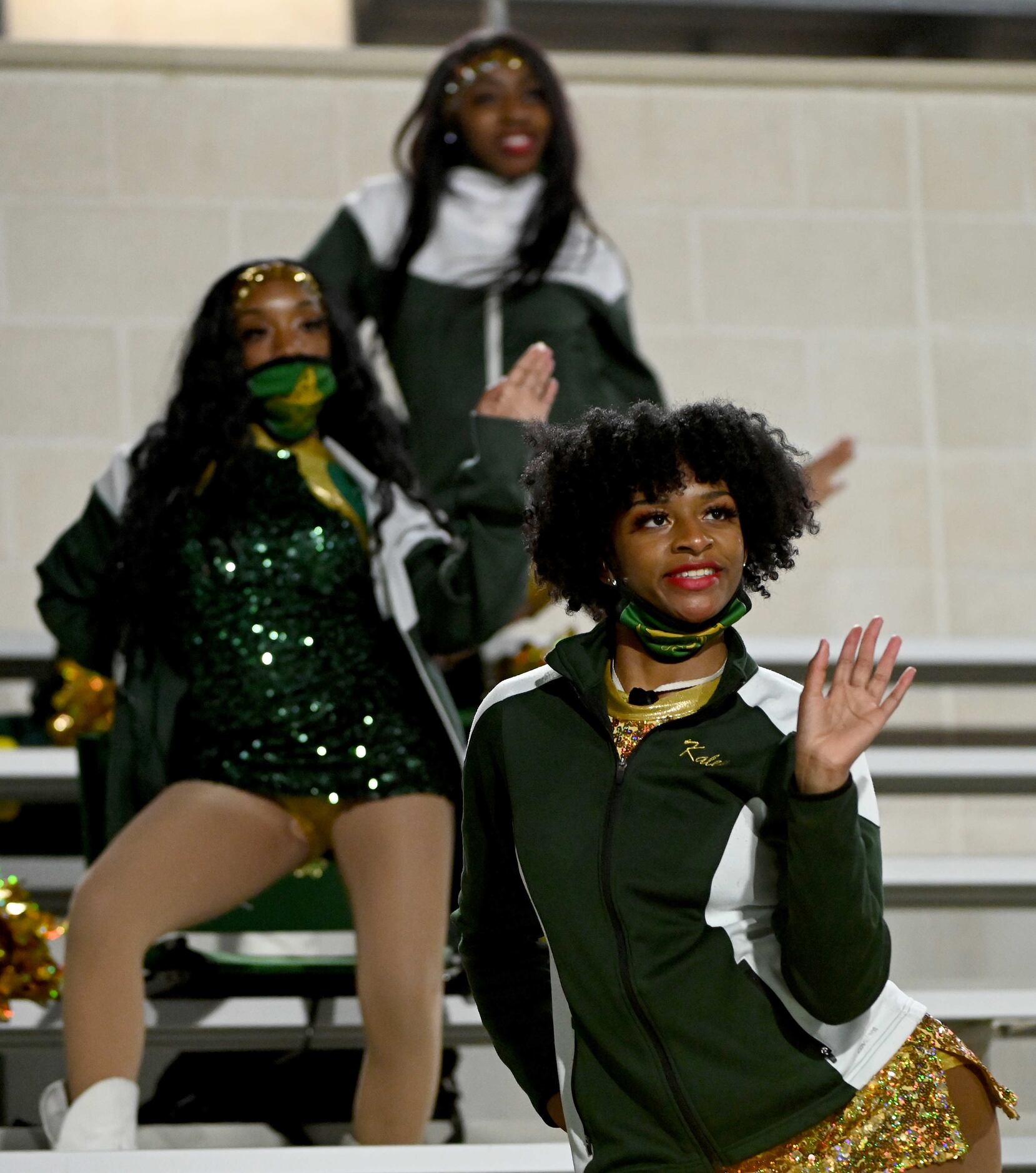 The DeSoto Eaglettes perform in the stands first half of a Class 6A Division I area-round...