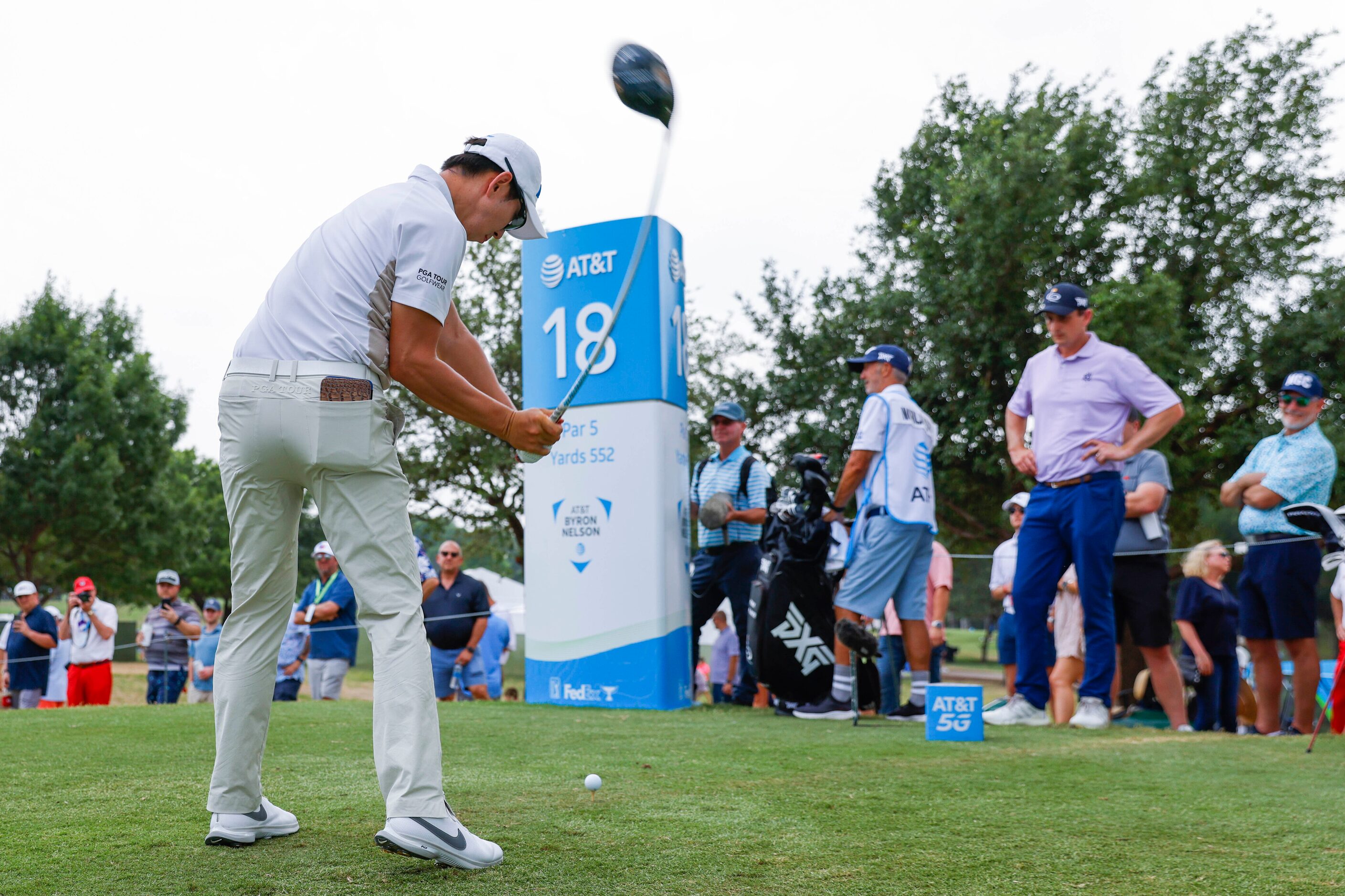 S.Y. Noh of South Korea tees off on the 18th hole during the second round of the AT&T Byron...