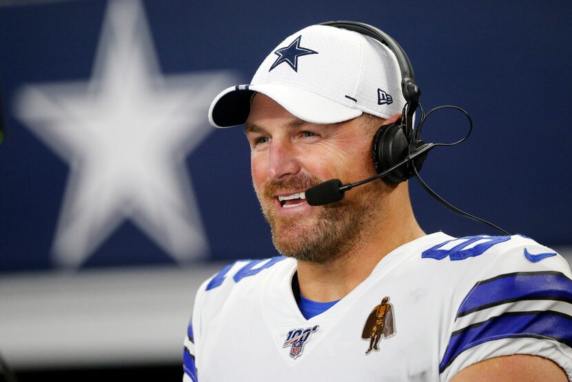 Dallas Cowboys tight end Jason Witten (82) laughs during an in-game television interview...