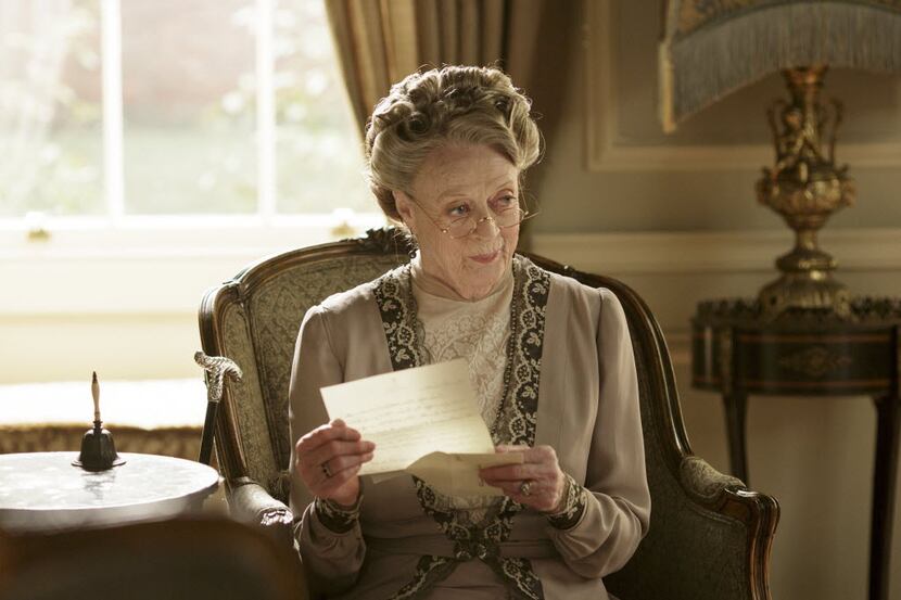 Maggie Smith plays Violet, Dowager Countess of Grantham in a scene from the final season of...