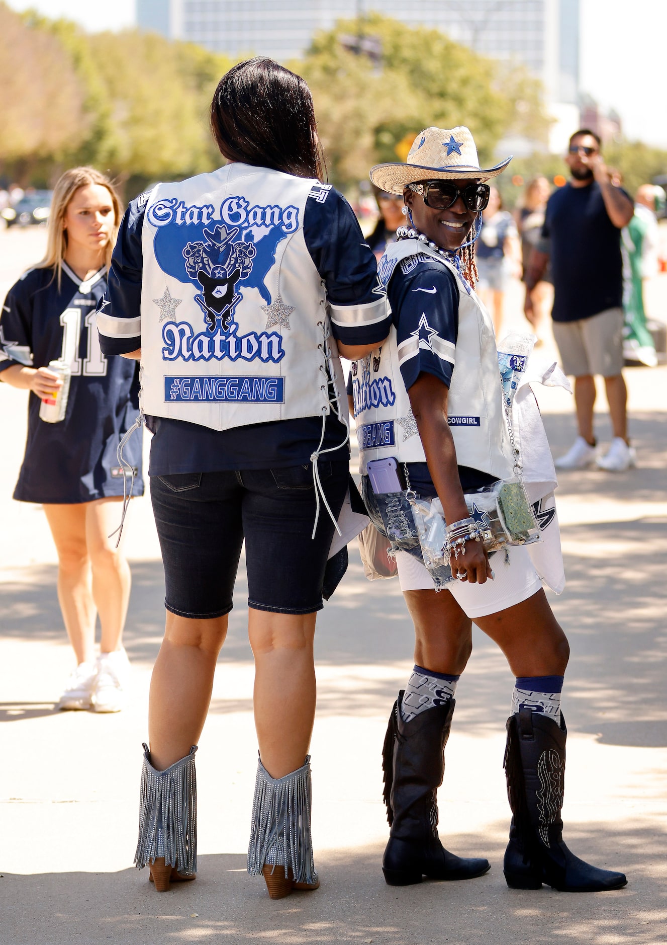 Dallas Cowboys fans Maranetta Franks (left) and her friend Suzanna Hatcher both of...