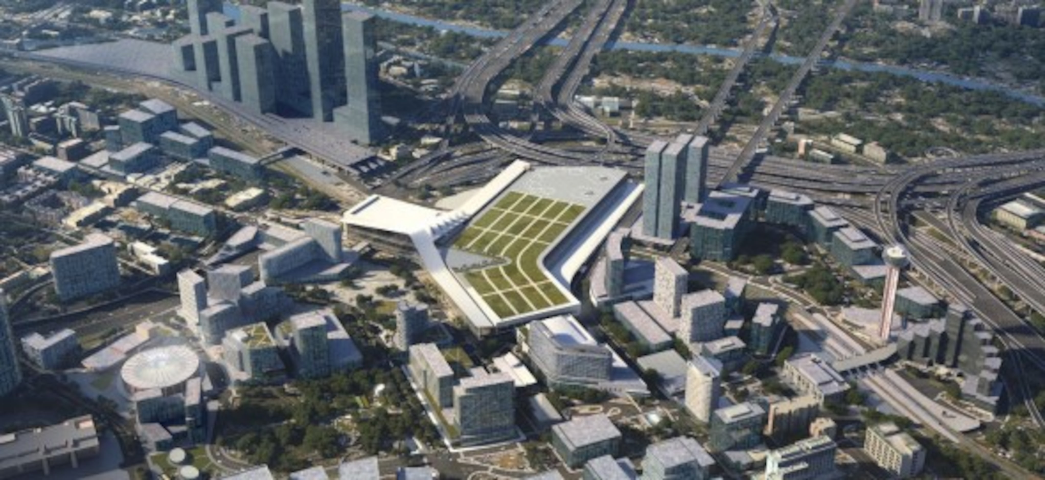 Aerial View rendering of the proposed convention center.