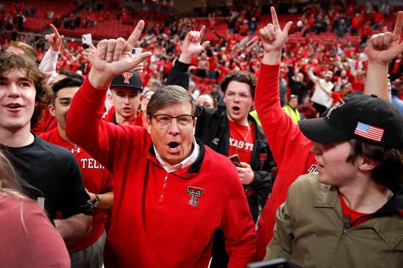 Texas Tech Red Raiders head coach Mark Adams joined the student body in a post game...