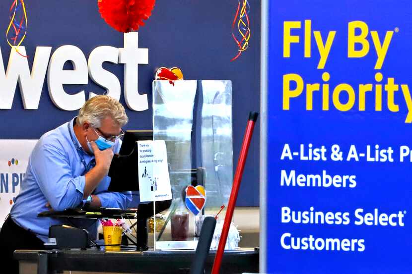 A Southwest Airline ticket counter at Greater Pittsburgh International Airport on May 7,...