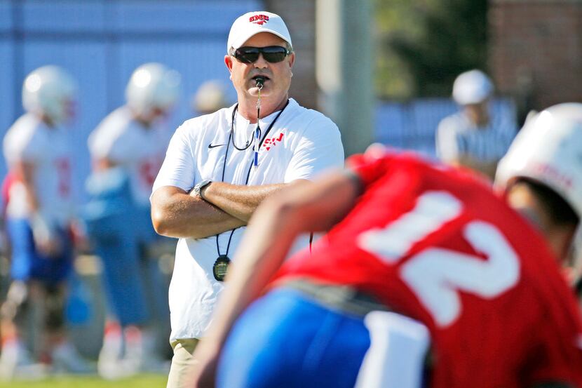 New SMU head coach Sonny Dykes is pictured during SMU football practice on campus in Dallas...