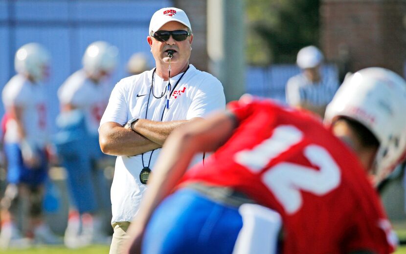 New SMU head coach Sonny Dykes is pictured during SMU football practice on campus in Dallas...