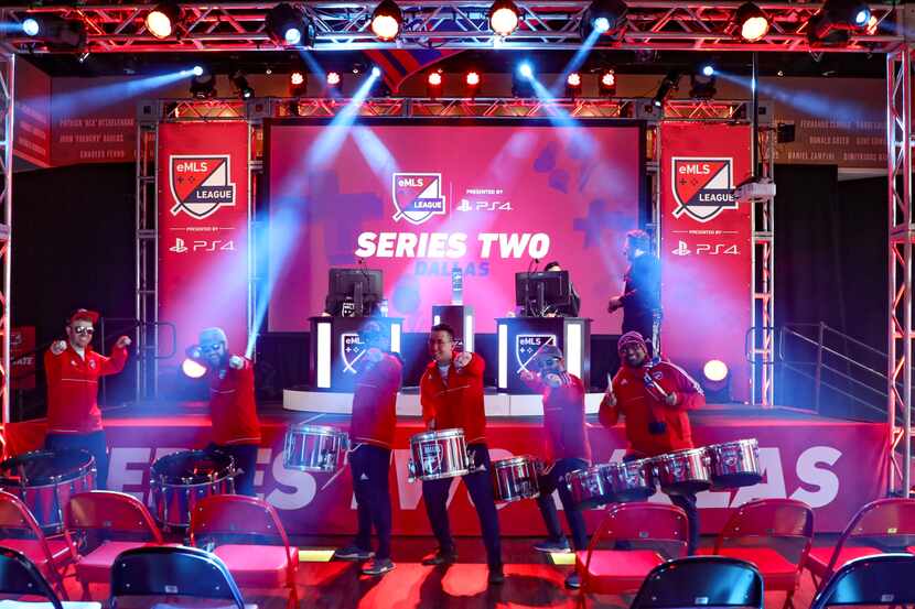 The FC Dallas drumline warms up the crowd at eMLS Series Two.