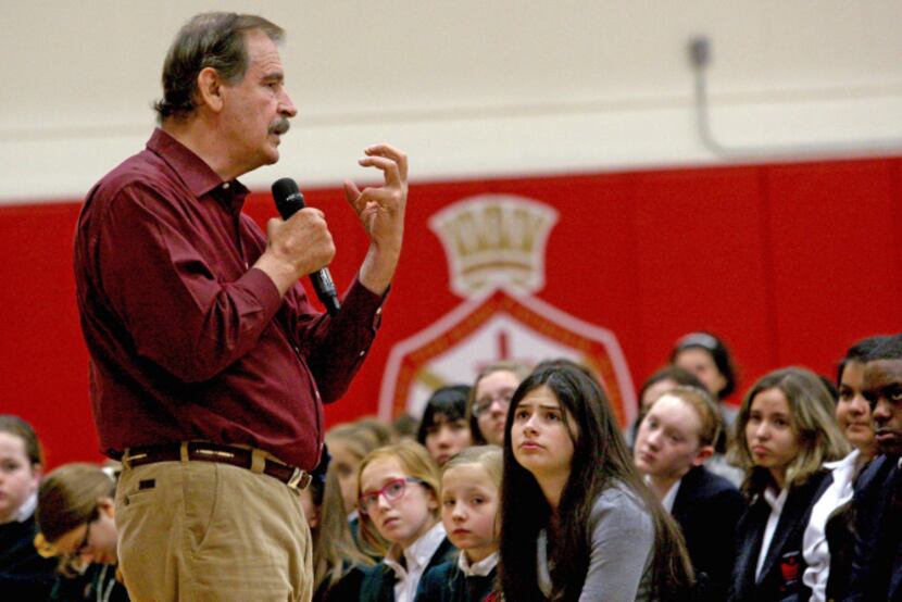 Former Mexican President Vicente Fox instructed Dallas students at Christ the King Catholic...