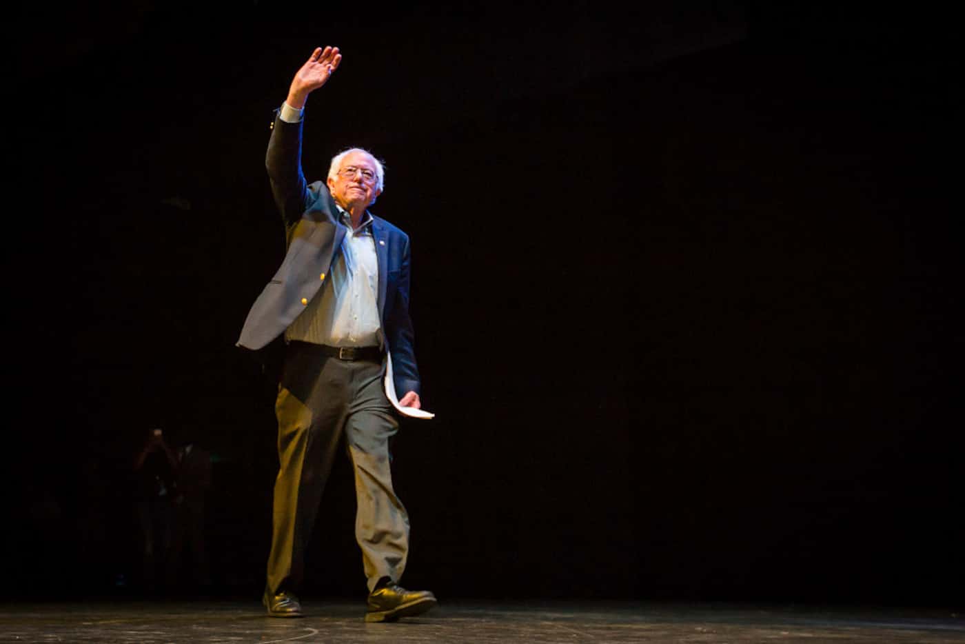 Vermont senator Bernie Sanders takes the stage for a rally at the Verizon Theater on...