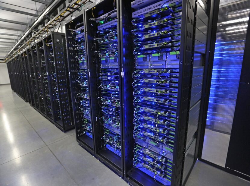 A look at some of the electronics in the data room during the tour of Facebook's Fort Worth...