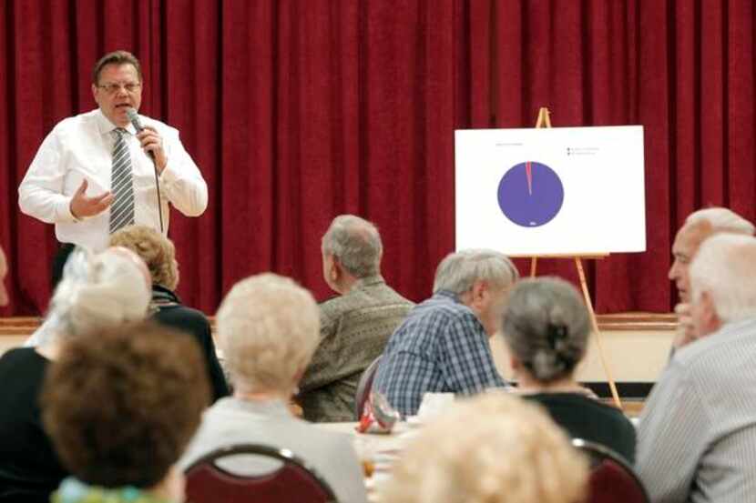 
Irving mayoral candidate Herbert Gears speaks to seniors about eliminating property taxes...