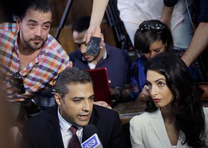 With her client, Canadian Al-Jazeera English journalist Mohammed Fahmy.