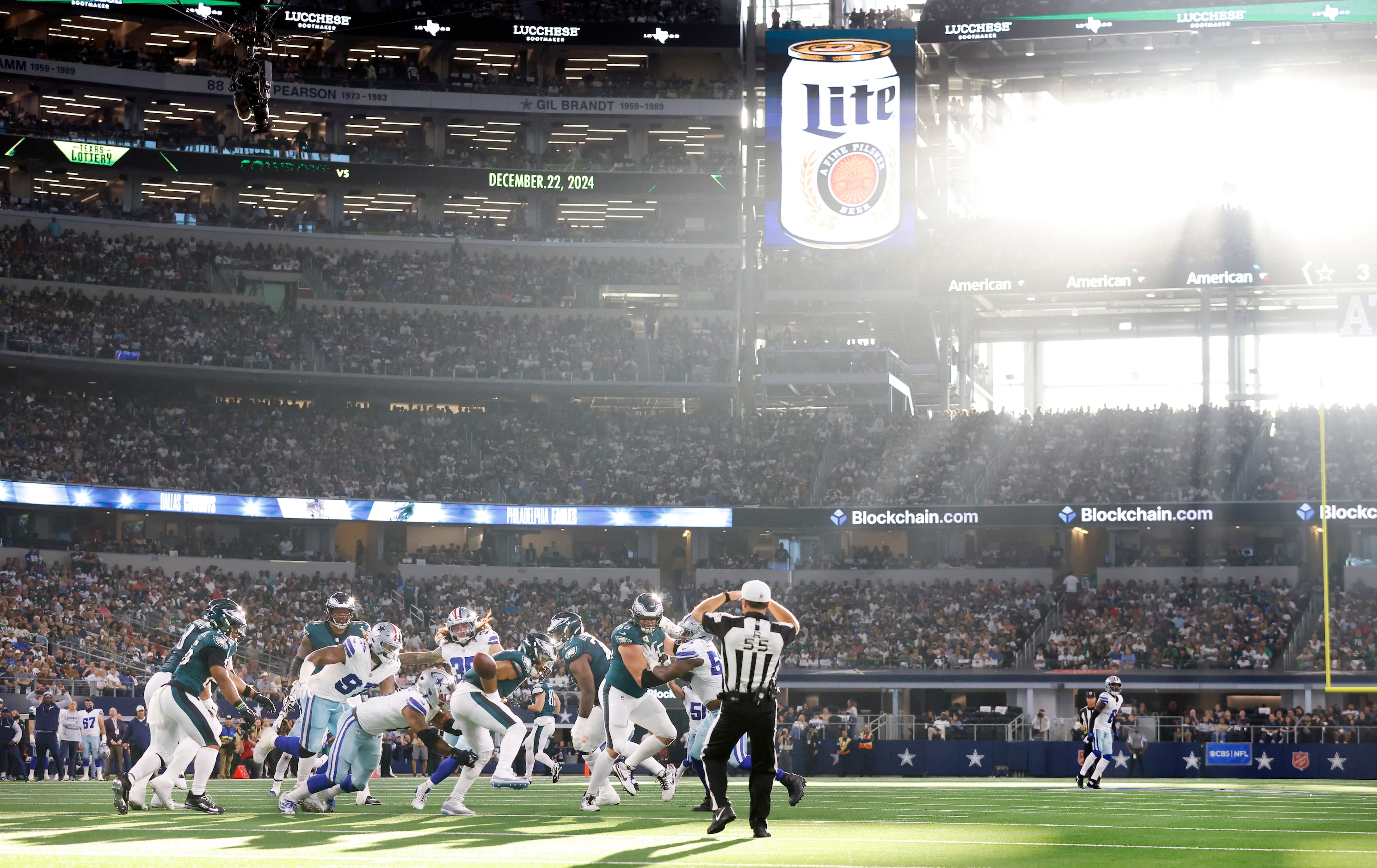 Dallas Cowboys linebacker Micah Parsons (11) forces Philadelphia Eagles quarterback Jalen...