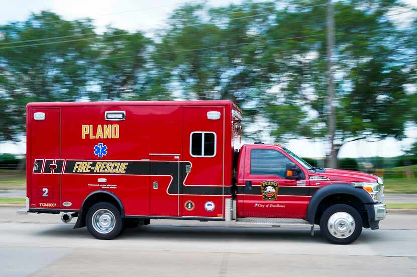A Plano Fire-Rescue abmbulance transports a person from Arbor Hills Memory Care Community ...