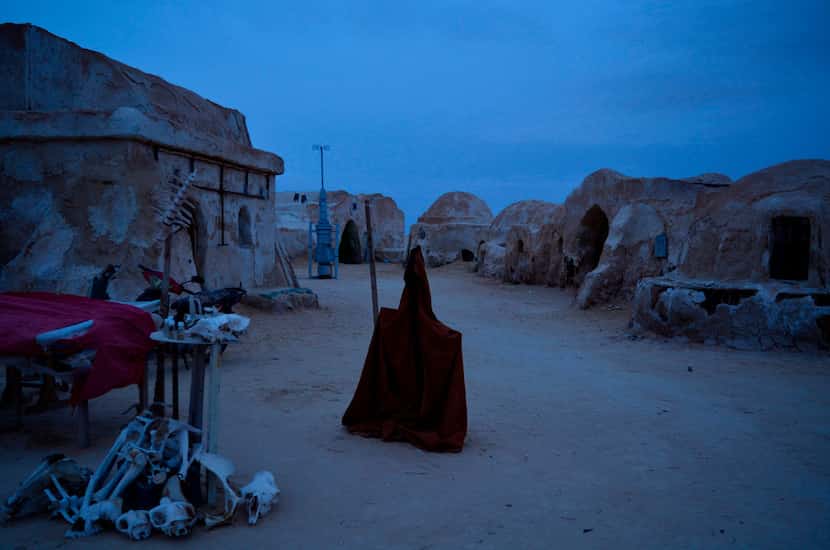 The inside of an abandoned Star Wars film location in the Sahara Desert near Tozeur in...