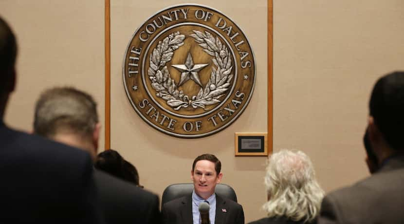 Dallas County judge Clay Jenkins during a Dallas County Commissioners Court meeting in the...