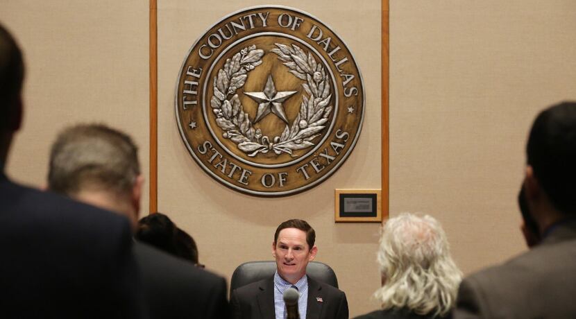 Dallas County judge Clay Jenkins during a Dallas County Commissioners Court meeting in the...