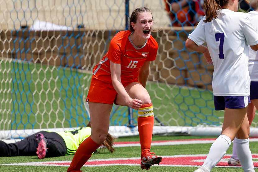 Celina forward Taylor Zdrojewski (16) celebrates after scoring a goal during the second half...