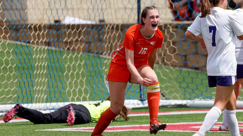 Celina forward Taylor Zdrojewski (16) celebrates after scoring a goal during the second half...