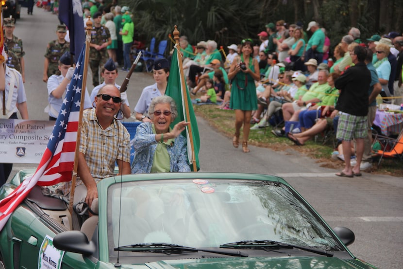 Miss Norma rode with her son, Tim Bauerschmidt, in the St. Patrick's Day parade in Hilton...