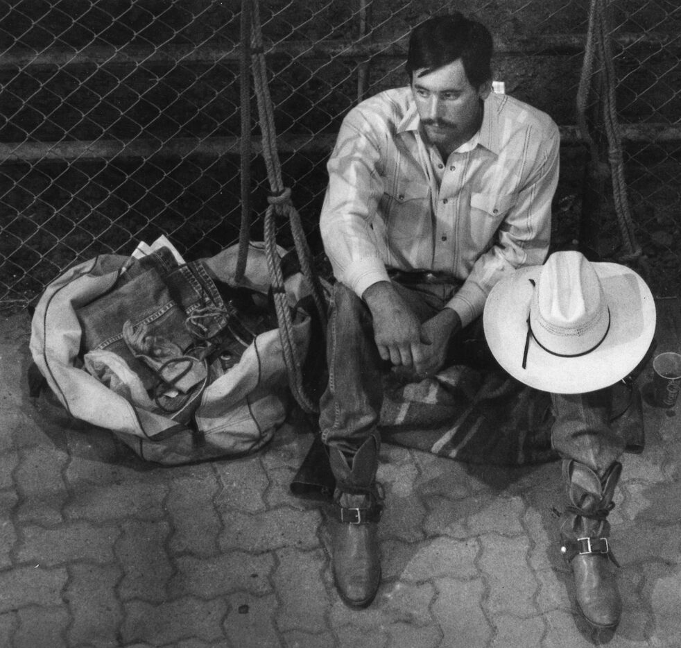 Bullrider Ryan Bocco mentally prepares himself before his ride at the Mesquite Rodeo.