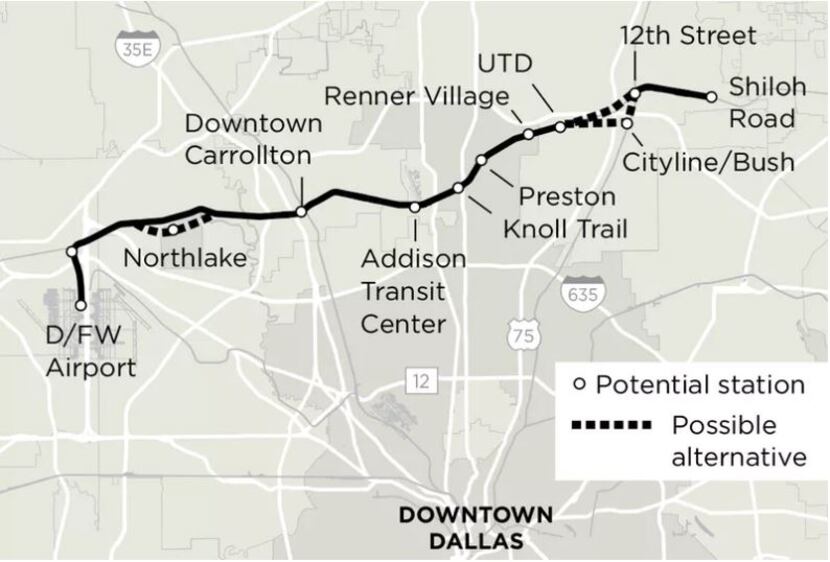 The full Cotton Belt route from DFW International Airport to Plano