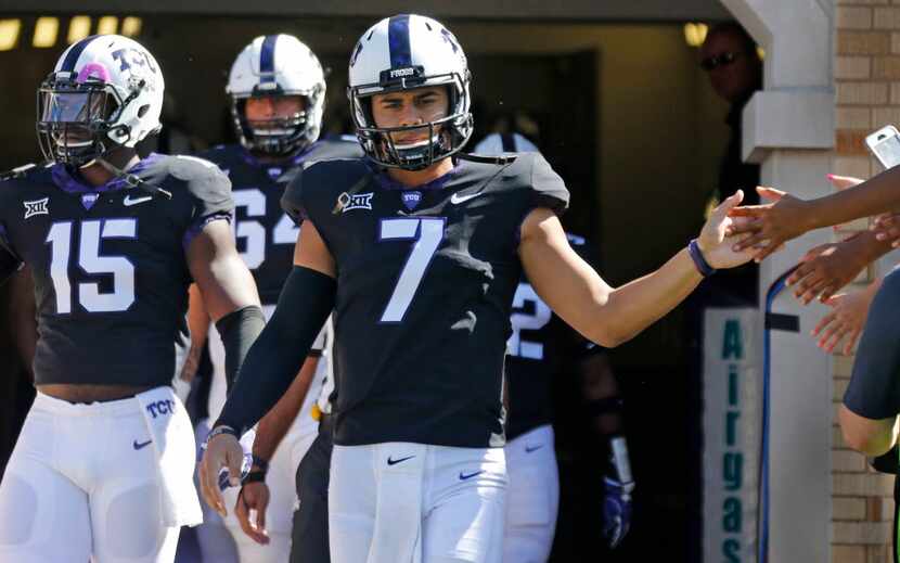 TCU Horned Frogs quarterback Kenny Hill (7) is pictured before the West Virginia...