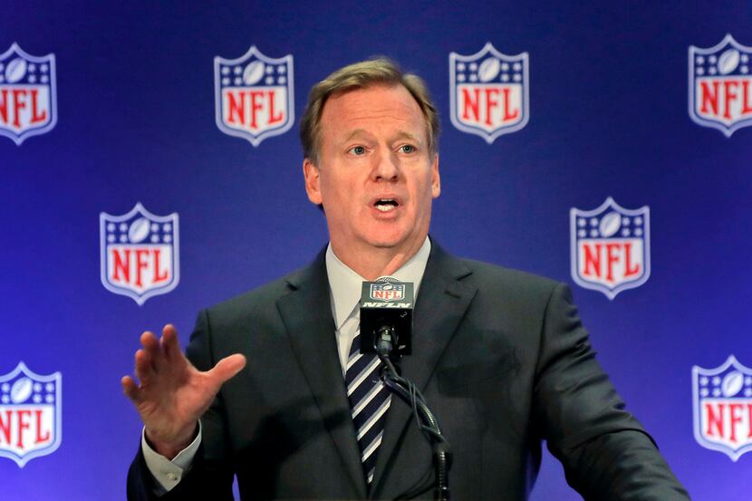 FILE - In this Oct. 18, 2017, file photo, NFL commissioner Roger Goodell speaks during a...