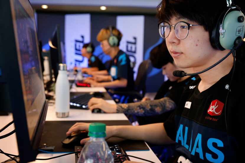 Dallas Fuel Overwatch League player Kim “DoHa” Dong-Ha practices with his teammates ahead of...