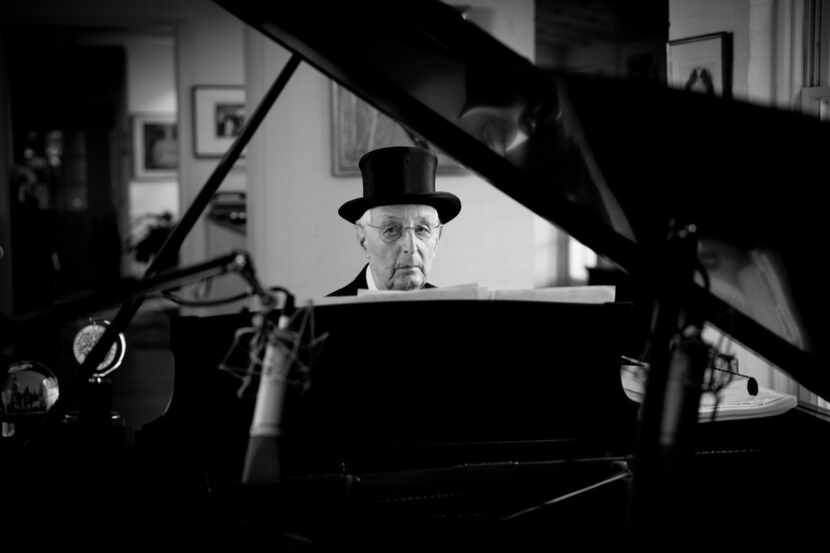 Roger Horchow photographed at his home, recording a CD for friends as a way of celebrating...