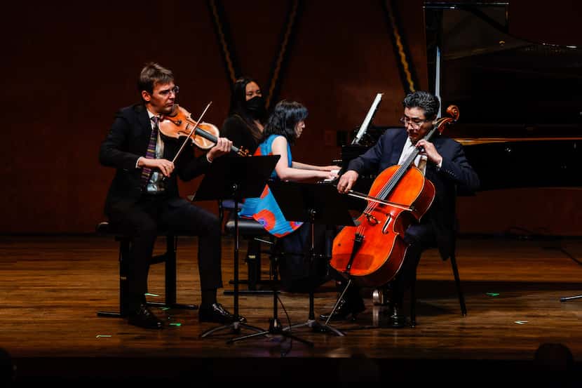 The Horszowski Trio -- (from left) Jesse Mills, violin; Rieko Aizawa, piano; and Ole...