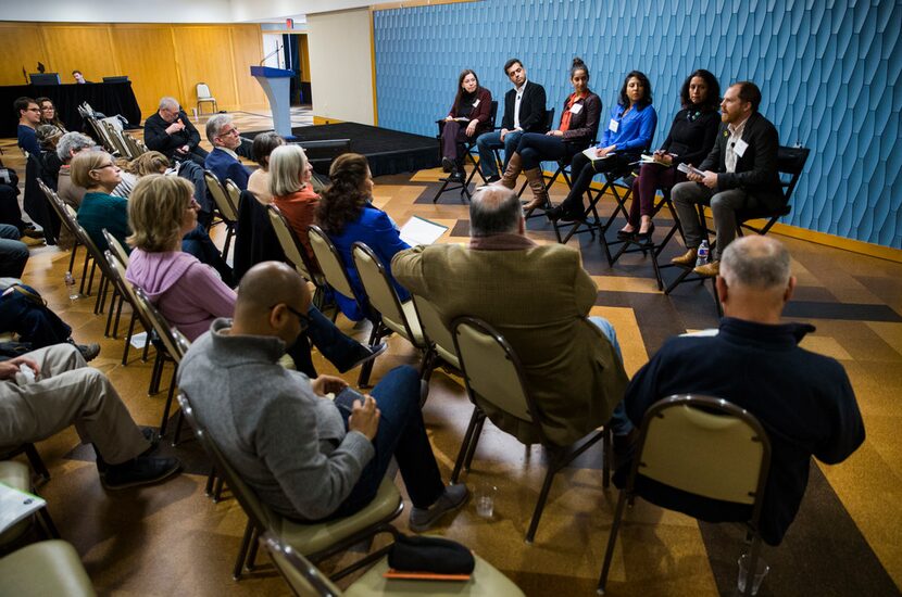 A panel discusses "The Inclusive City," featuring Wajahat Ali (second from left),...