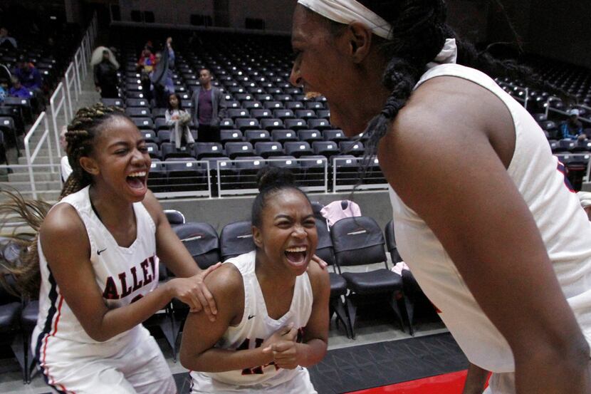 Allen senior guard Cydni Adams (24), was the center of the celebration as she is...