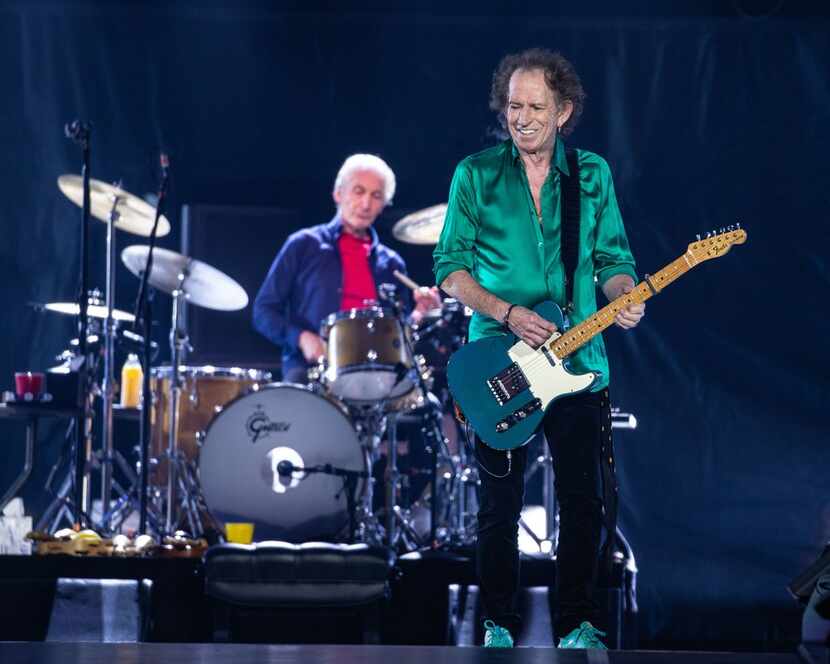 Charlie Watts (left) Keith Richards (right) perform on stage at NRG Stadium on July 27, 2019...
