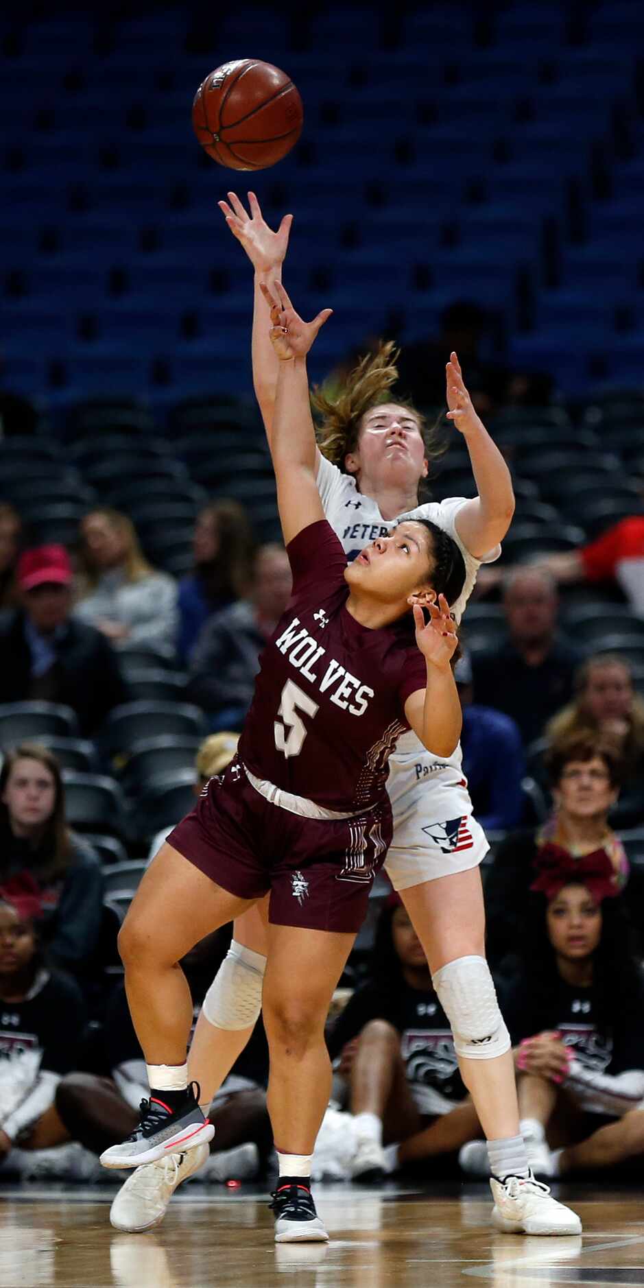 Mansfield Timberview guard Nina Milliner #5 go for a seal on Veterans Memorial forward...