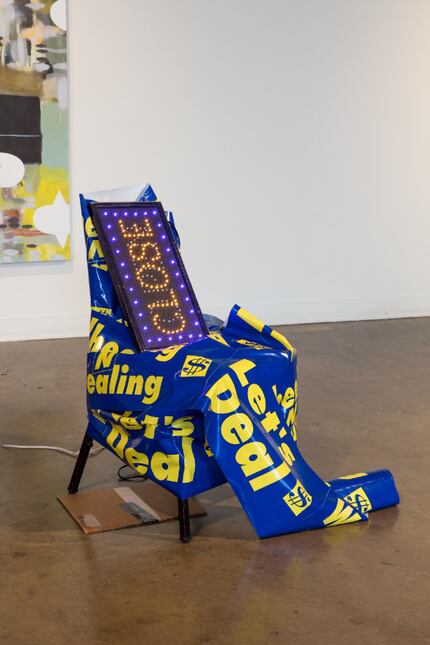 "The Sentimentalist (Brick and Mortar)," chair, vinyl banner, electric sign & cardboard from...