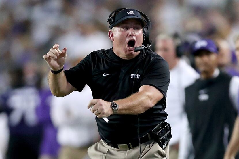 FORT WORTH, TX - SEPTEMBER 29:  Head coach Gary Patterson of the TCU Horned Frogs leads the...