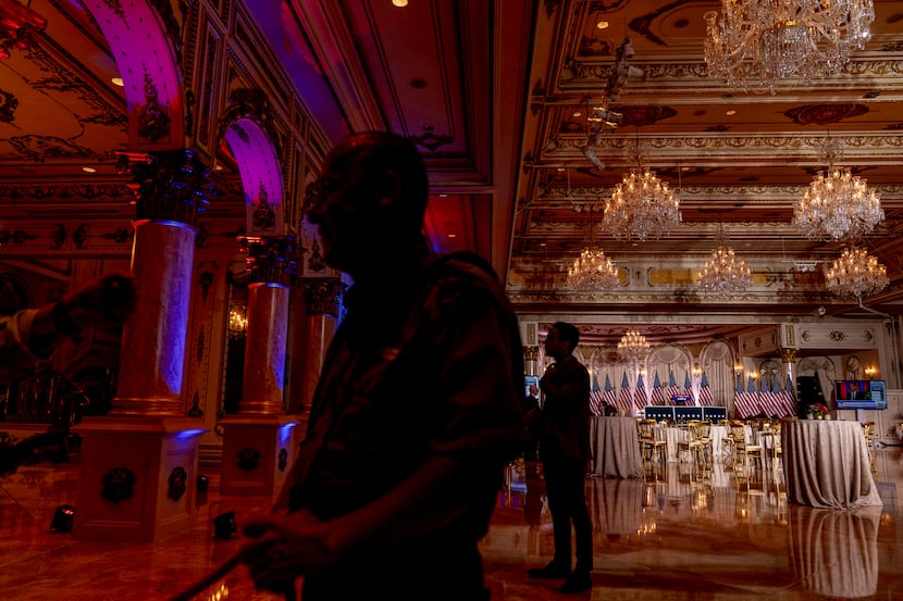 Guests arrive for an election night party at Mar-a-lago, former President Donald Trump's...