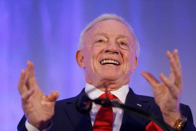 Dallas Cowboys Owner and General Manager Jerry Jones makes the keynote speech during the...