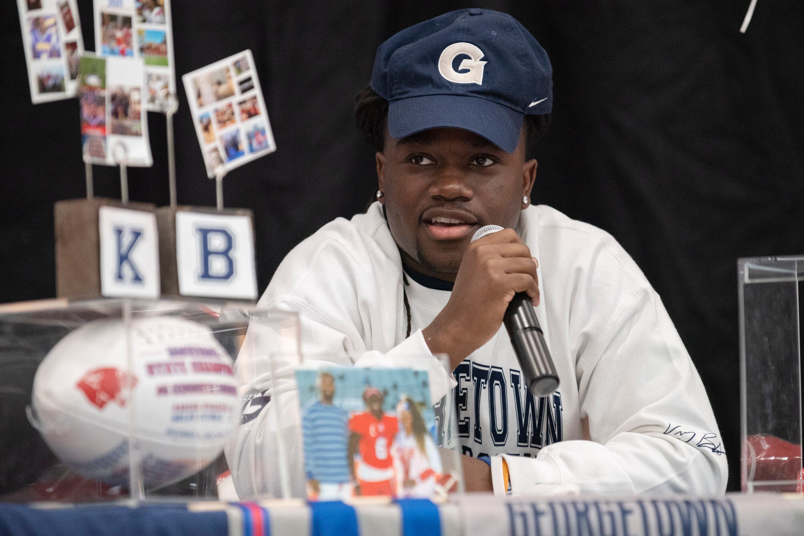 Senior Kenneth Borders speaks after declaring he will play college football for Georgetown...