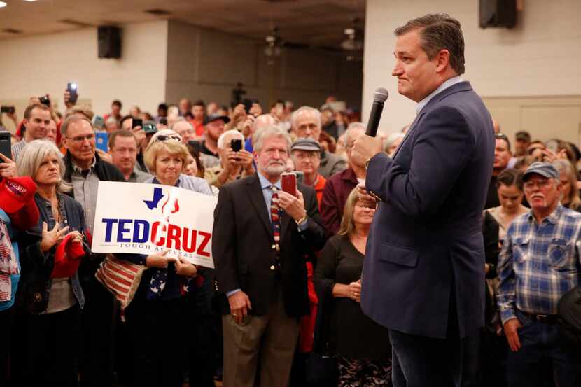 Sen. Ted Cruz speaks to supporters during a campaign rally at Sharon Shrine Center in Tyler,...