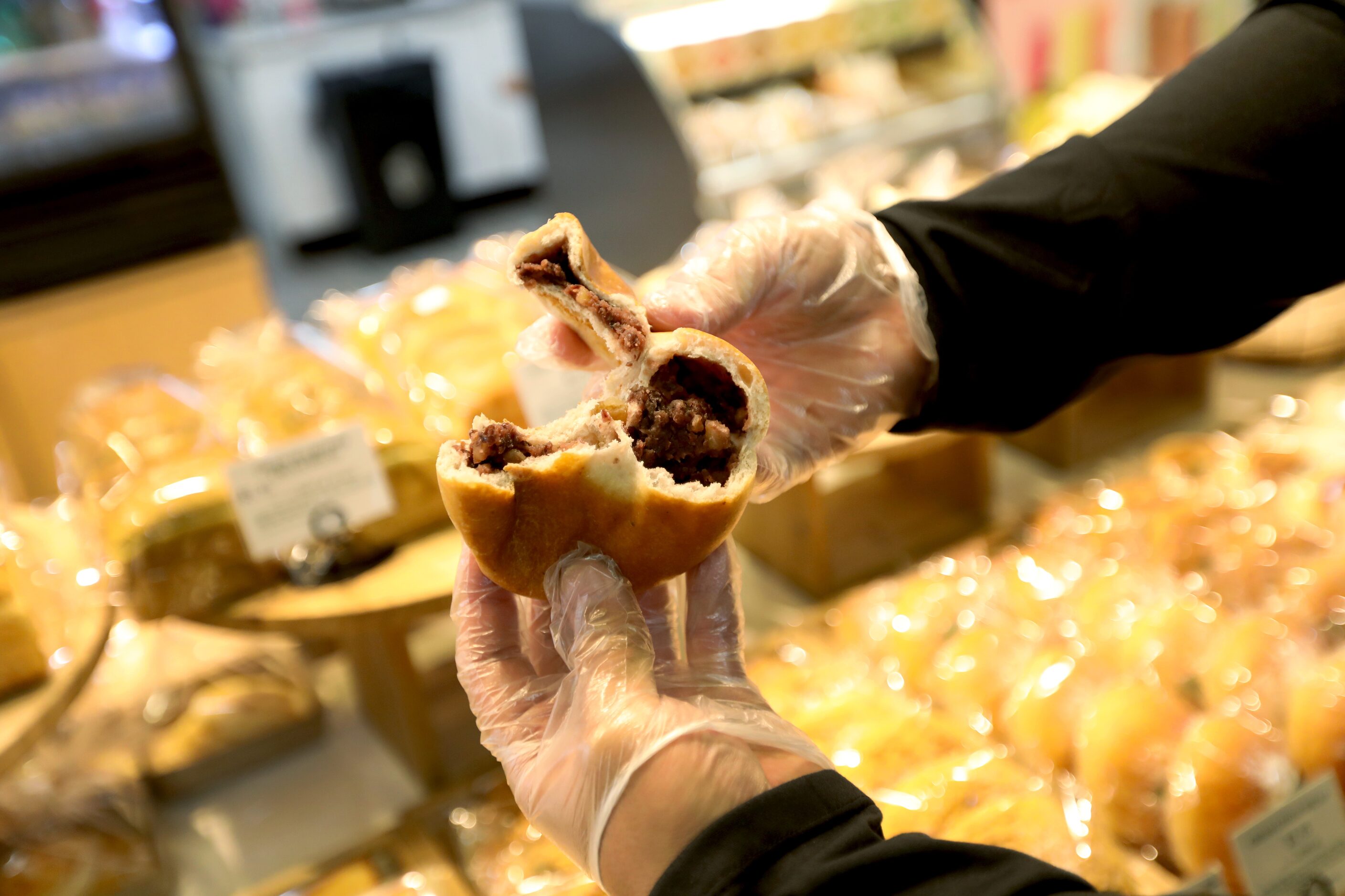 A Red Bean Bread at Tous Les Jours Bakery inside H Mart in Carrollton, Texas. 