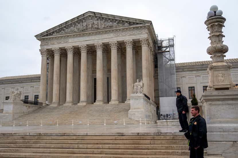 U.S. Supreme Court Police work in front of the Supreme Court, Wednesday, Feb. 28, 2024 in...
