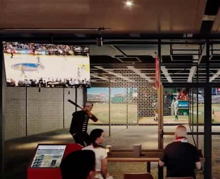 Batbox customers step into an indoor batting cage and swing at a ball. Laser technology...