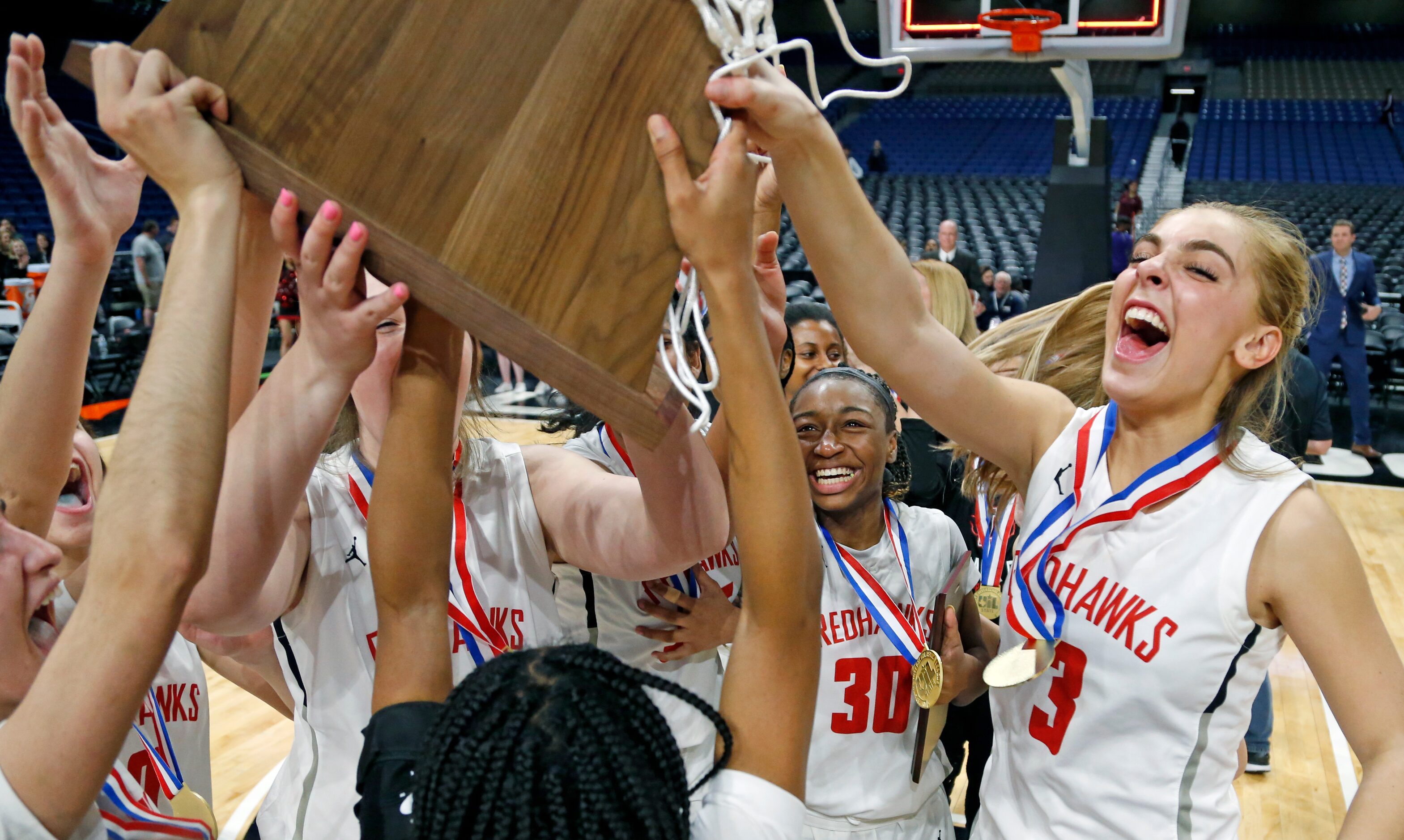 Frisco Liberty guard Lily Ziemkiewicz #3 and Frisco Liberty guard Jazzy Owens-Barnet #30 and...