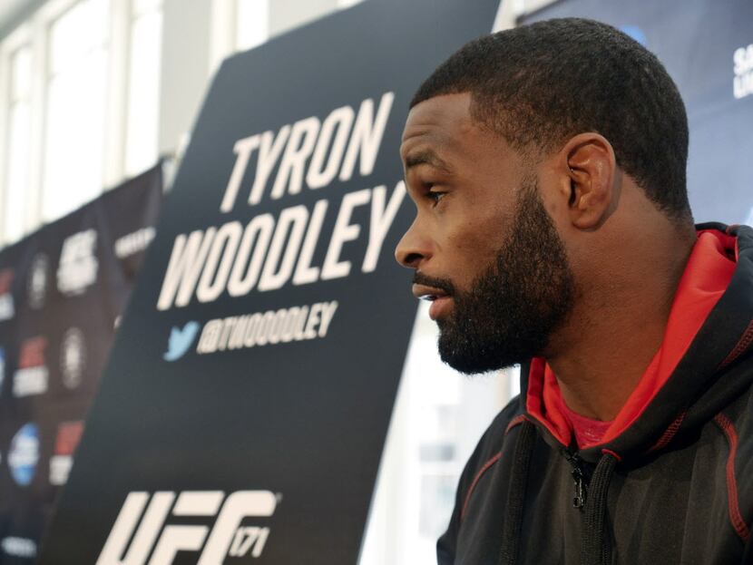 Tyron Woodley talks to the media at the UFC World Welterweight Championship press conference...